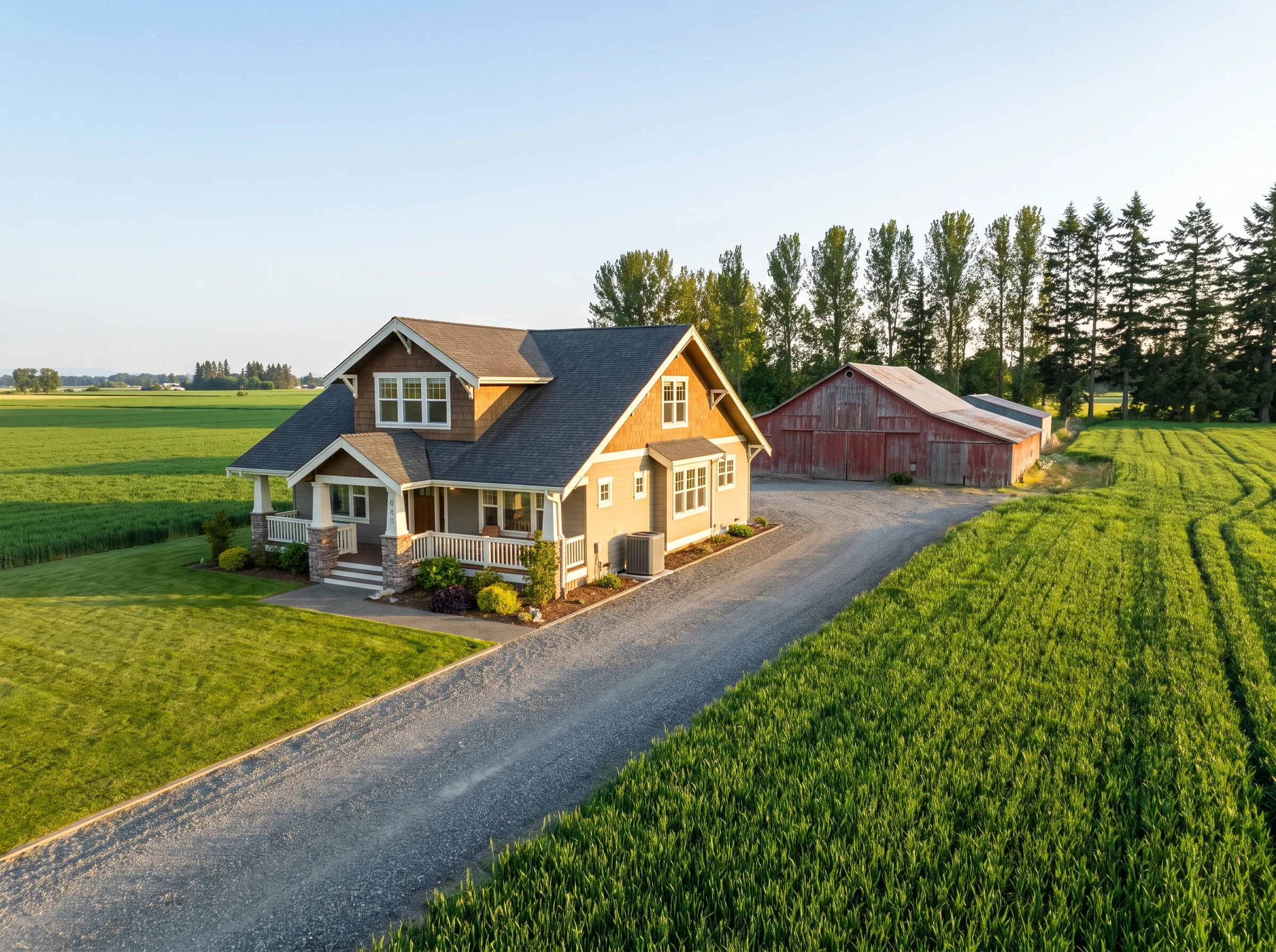 Farmland and homes on the outskirts of Lynden, Washington