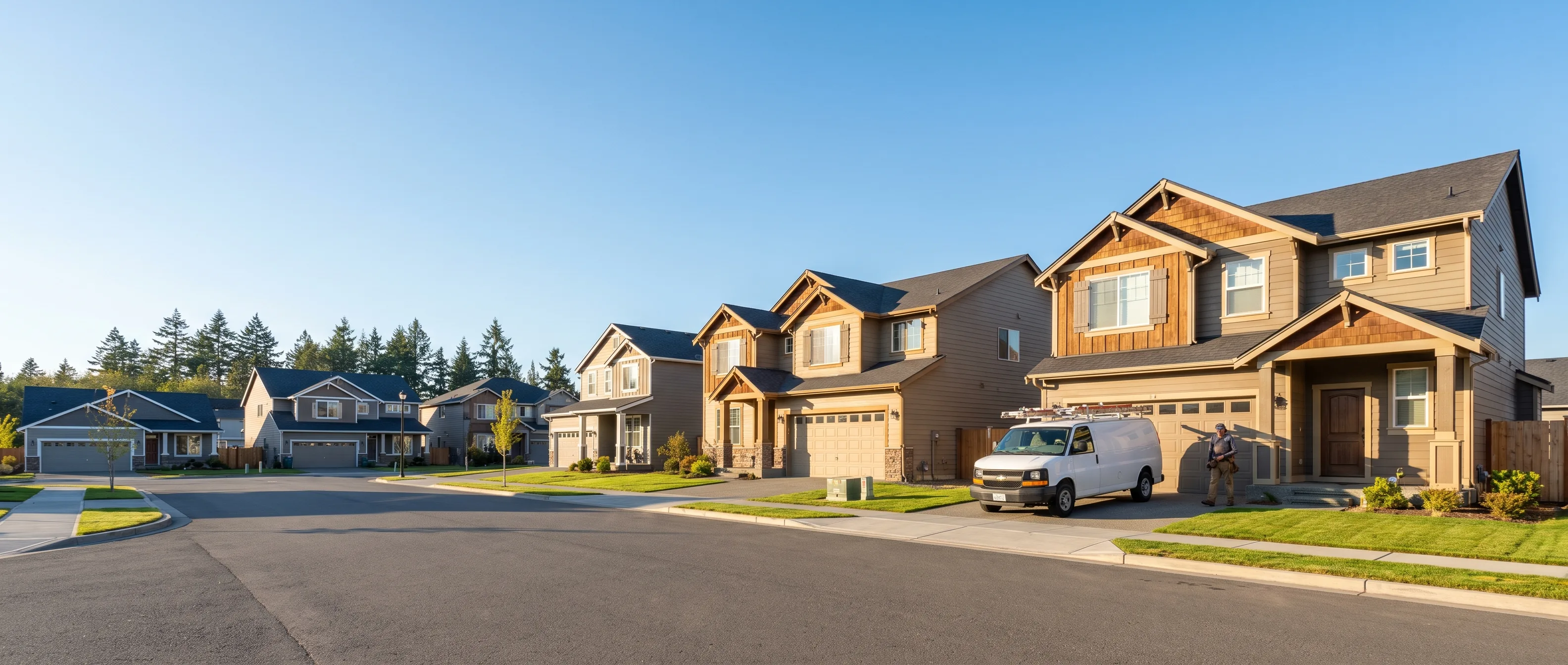 Two story homes in a newer Ferndale subdivision with a service van in a driveway