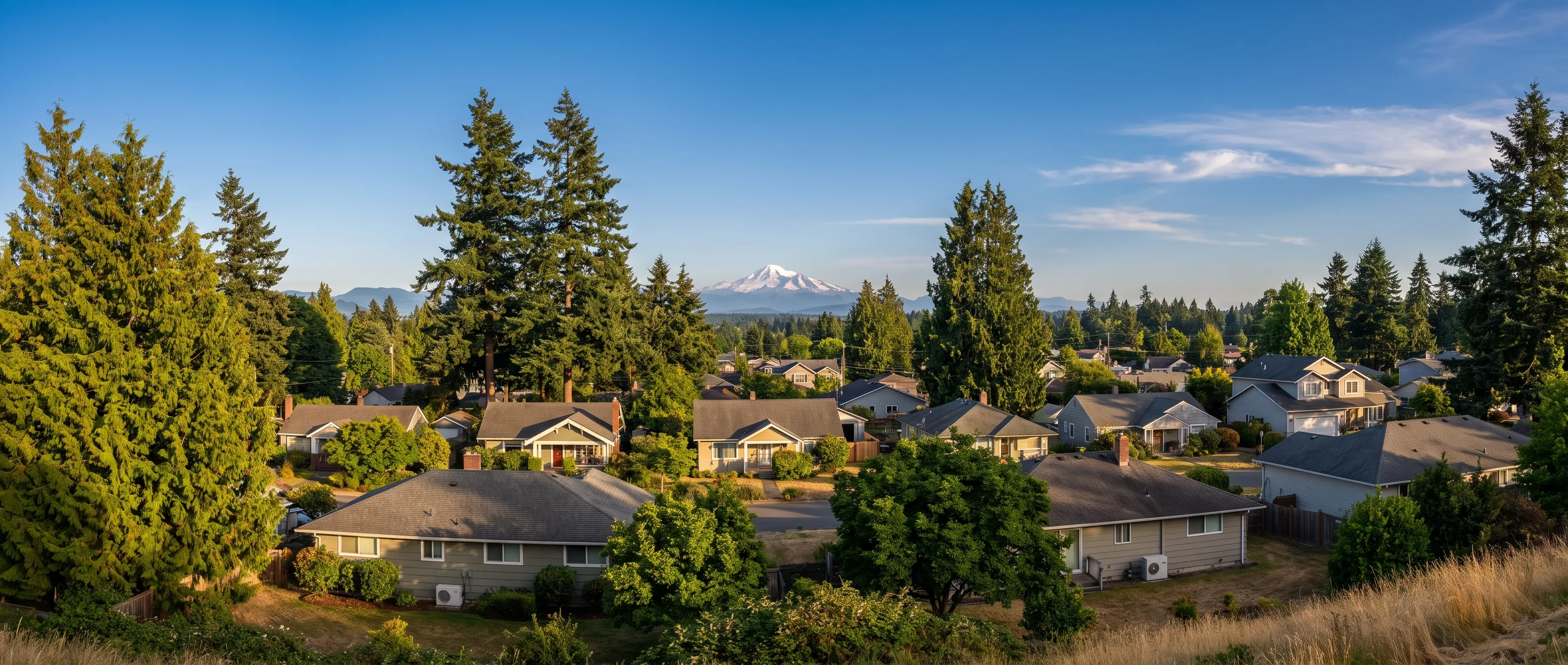 Whatcom County neighborhood with Mount Baker on the horizon